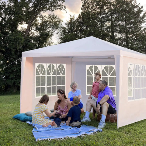 10x10 Feet Outdoor Gazebo With Detachable Sidewalls UV Blocking Waterproof Canopy Tent for Parties and Weddings with see-through PVC Windows.