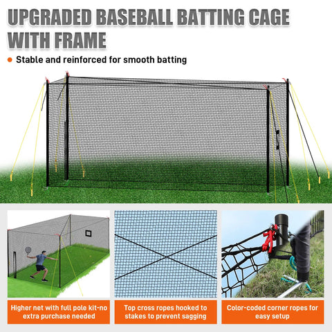 Upgraded All In One Baseball Batting Cage With Steel Frame And Net 22 By 12 By 8 Feet Portable Enclosed Hitting Cage shown on grass