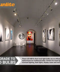 Art gallery with LED PAR16 dimmable short neck recessed spotlight bulb 7W 50W halogen replacement, 500 lumens, E26 base