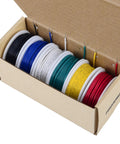 Pro Grade Solid Core 24 AWG Hookup Wire Kit With 6 Color Cables, 30 Ft Each in a box, tinned copper, PVC insulation