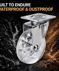 Transparent 3 Inch Caster Wheels Set Of 4 With Beefed Up Heavy Duty Steel Plate And Clear PU Tread, close-up view