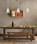 Dining room with Eloise Small Pendant Light In Antique Ivory With Matching Shade Vintage Rustic Ceiling Fixture