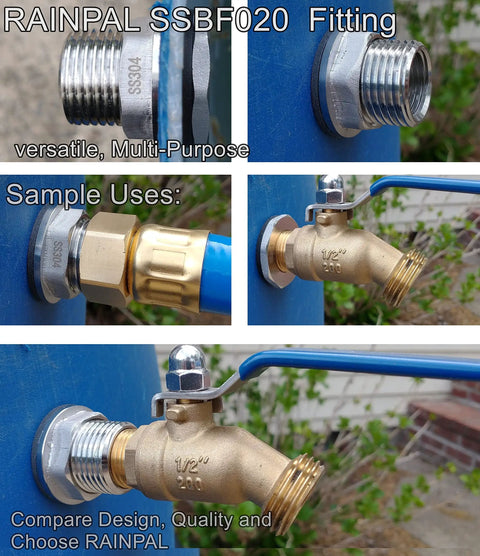 Beefy Heavy Duty Stainless Steel Bulkhead Tank Fitting 304, 1/2 Inch NPT Female On Both Ends To 3/4 Inch Garden Hose Male