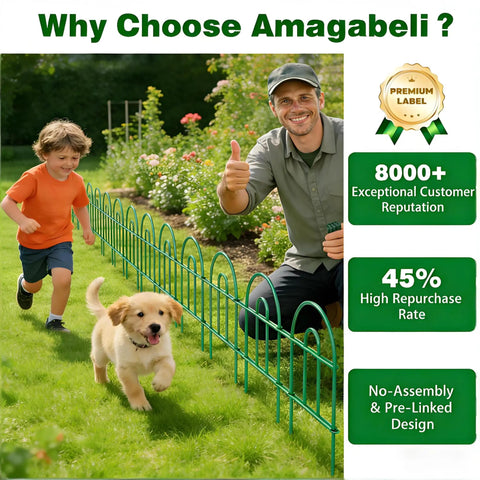No Dig Rustproof Metal Garden Fence Kit, 35 Pre-Linking Panels, 18 Inch High By 17 Inch Wide Each installed in garden