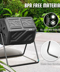 43 Gallon Outdoor Dual Chamber Compost Bin With Fast Assembly Tumbler For Quick Kitchen And Garden Waste Recycling Gloves Included Weatherproof Black Easy Box To Compost In Minutes side view