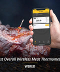 Wireless Meat Thermometer With WiFi And Sub 1GHz RF For Rock Solid Signal Beats Bluetooth In Smoker Grill BBQ Or Oven Two Probe Kit For Remote Temp Monitoring, thermometer in grilled meat.