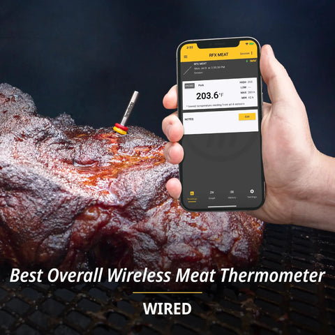 Wireless Meat Thermometer With WiFi And Sub 1GHz RF For Rock Solid Signal Beats Bluetooth In Smoker Grill BBQ Or Oven Two Probe Kit For Remote Temp Monitoring, thermometer in grilled meat.