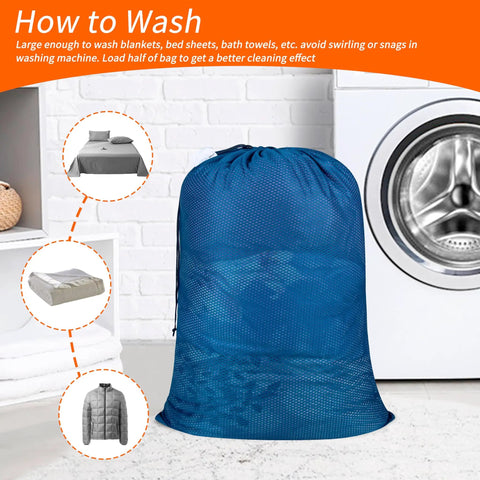 Heavy Duty Diamond Mesh Laundry Bag 24x36 Inches Breathable Tough As Nails Tear Resistant Delicates Organizer Blue Prop 65 Compliant