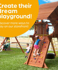 Children playing on backyard swing set with climbing wall and swings, part of Backyard Swing Set Accessories Kit