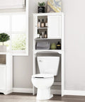 Over The Toilet Storage Cabinet For Bathroom White Beadboard Style Shelf With Anti Tip Anchor Tall Organizer for Small Spaces