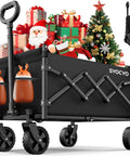 Collapsible Wagon Cart 220lbs Capacity Foldable Beach Wagon filled with gifts next to Christmas tree, showcasing versatile use.