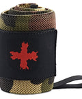 18 Inch Adjustable Weightlifting Wrist Wraps For Men And Women Pair, camouflage design, rolled with red logo patch visible.