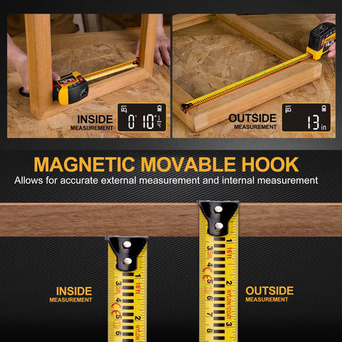 Two In One Digital Tape Measure With 16 Ft Rechargeable Tape Pocket Friendly No Laser Auto Retract Clear High Precision Digital Readout Easy To Use For Home Renovations DIY Projects And On Site Measurements. Magnetic hook inside outside measurement, 16 ft tape