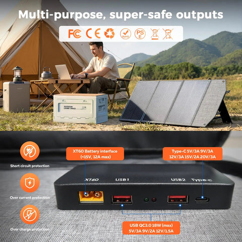 Rock Solid 1800W Portable Power Station Featuring 1024Wh LiFePO4 Battery And 100W Solar Panel with solar panel and connections.