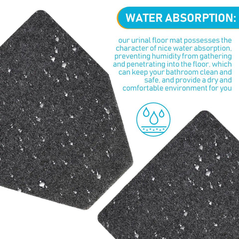 Grip texture of 15 Pack Urinal Mats For Men Non Slip Urinal Floor Mats For Commercial Use Highly Absorbent Waterproof Backing TPR Grippy Bathroom Floor Pads For Mens Restroom Gray with focus on water absorption properties.