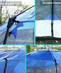 13 By 9 Ft Screen Tent For Backyard Or Beach Hangouts showing joint part, fiberglass poles, durable zipper, curtain straps.