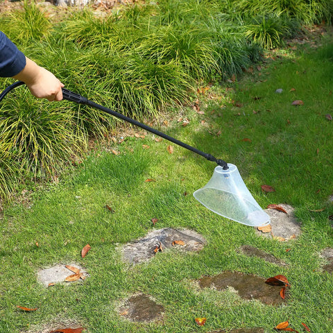 Man using Drift Guard With Flat Sprayer Nozzle For Backpack Sprayers Reduces Fine Droplet Drift With Wind Shield Keeps Plants Safe