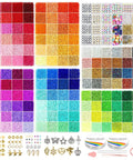 Alt Tag: All In One Glass Seed Beads Kit With Over 44000 Beads In 144 Colors 1000 Charms Clasps Chains Needles Threaders Elastic Cords
