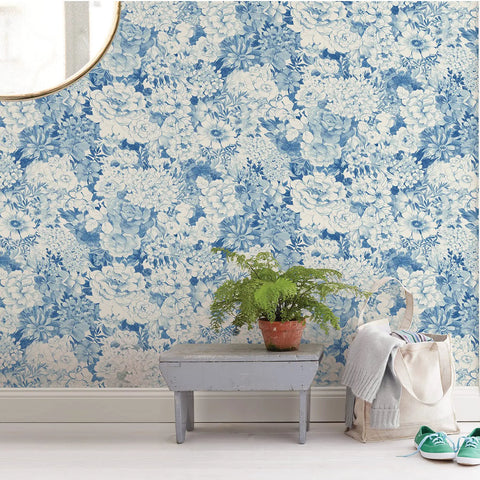 Indigo Empress Garden Peel And Stick Wallpaper Blue Floral Look For Walls Easy Application And Repositionable No Residue Removable