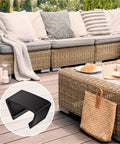 Indoor scene showing wicker couch and inset of 20 Piece Outdoor Patio Clips Set For Modular Sectionals And Couches, Dope Durable Plastic Rattan Wicker Chair Fasteners To Keep Sofa Modules Secure And Link The Sectional