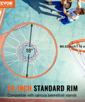 Top view of 18 Inch Wall Mounted Basketball Rim With Net And Double Spring, Heavy Duty Q235 Steel Replacement Hoop For Indoor And Outdoor Play.