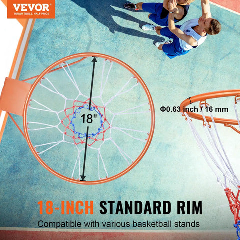 Top view of 18 Inch Wall Mounted Basketball Rim With Net And Double Spring, Heavy Duty Q235 Steel Replacement Hoop For Indoor And Outdoor Play.