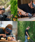 People wearing Blue Tinted Anti Fog Safety Goggles With Adjustable Elastic Headband For Men And Women, performing various tasks