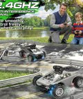 Father and son playing with All Terrain RC Car With 720P HD FPV Camera And LED Lights For Real Time Live Video in a park setting