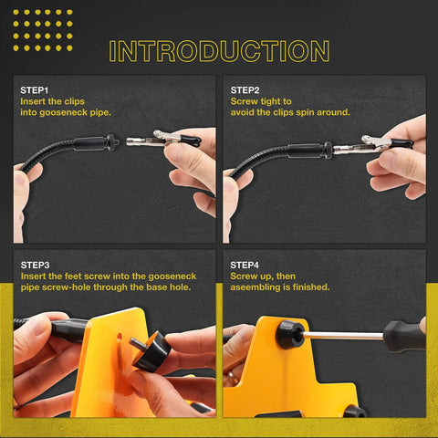 Instruction steps for assembling Five Arm Third Hand Soldering Stand With Adjustable Gooseneck Arms Non Slip Steel Weighted Base