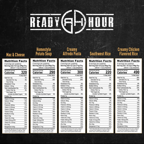 Nutrition facts for 120 Serving Freeze Dried Entree Bucket Tastes Great Emergency Food Supply No Refrigeration Needed