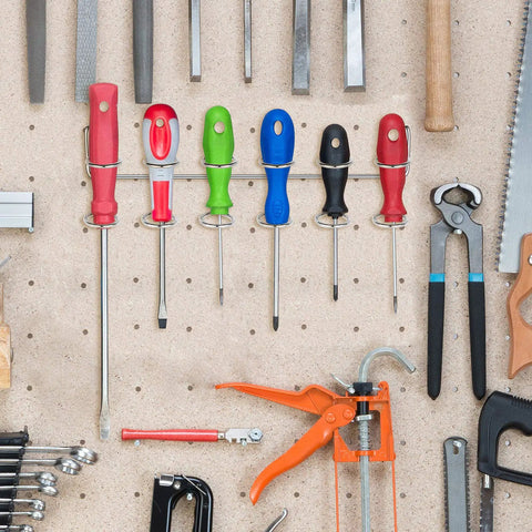 Pro Grade Pegboard Tool Holder Set With Ring Style Hooks For Screwdrivers Pliers And Small Tools Six Organizer Racks