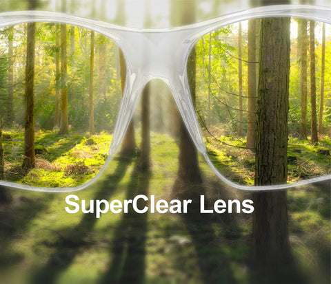 All Day Comfort Clear Safety Glasses With SuperLite Lens Technology And SuperClear Optics For A Wide Field Of View overlay a forest