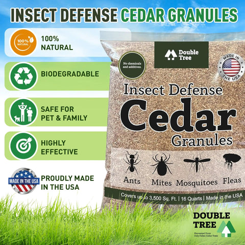 Cedar Granules For Yard And Garden That Pack A Punch Repelling Fleas Ticks Ants And Mosquitoes With Rich Cedar Scent Non Toxic Pet Safe Covers Up To 3,500 Sq Ft In A 16 Quart Bag product packaging