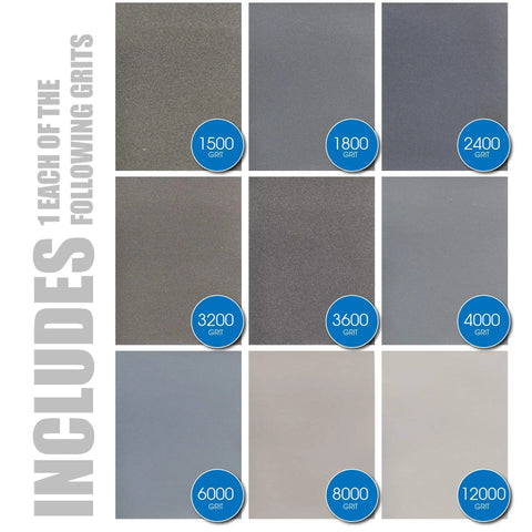 Nine Grade Pro Grade Sanding Sheet Kit With Cushioned Foam Block For Woodworking From 1500 To 12000 Grit Cushioned Abrasive Set