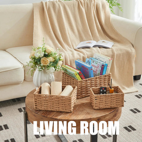 Set Of Three Small Wicker Baskets Low Key Perfect For Home Organization And Bathroom Decor With Durable Woven Storage Trays That Keep Your Space Tidy While Adding Cozy Rustic Vibes To Living Rooms Or Closets