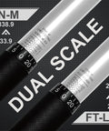 Half Inch Drive Click Torque Wrench 25-250 Ft-Lb Range with Dual Scale in close-up showing scale details and measurements.