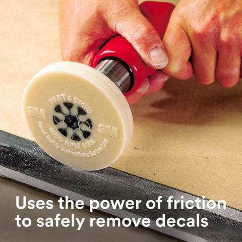 Eraser Wheel Adhesive Remover For Decals And Vinyl 4 Inch Diameter 5/8 Inch Thick on drill close-up