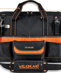 Front view of 20 Inch Electrician Tool Bag Pro Grade Beast Heavy Duty Tote with 32 Pockets, shoulder strap, anti-tear material