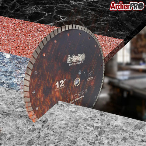 Heavy Duty Turbo Rim Diamond Blade For Crushing Through Masonry Stone Pavers Bricks And Blocks Wet Or Dry Compatible Quad Hole Mount No Sweat Professional Cutting Performance