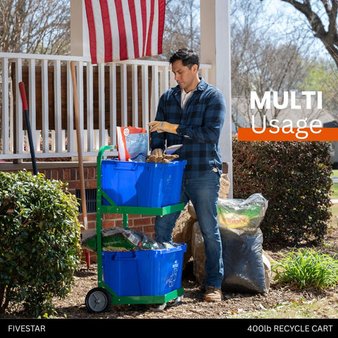 Tough As Nails Heavy Duty Recycle Bin Cart With Aluminum Frame And Stainless Steel Hardware Manages Four Hundred Pounds for yard cleanup.