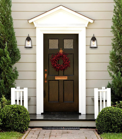 Front entry with Brynn One Light Outdoor Wall Light With Oil Rubbed Bronze Finish And Highlights Clear Seeded Glass Weatherproof Porch Lantern.