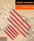 Front view: VINWOX 9‑pc carbide wood lathe turning tool set with red aluminum handles