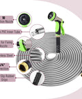Stainless Steel Garden Hose With 10 Function Spray Nozzle, 100 Ft No Kink Metal Water Hose details and features illustration