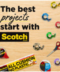 Scissors and Scotch tape products on wood background. All Purpose Precision Scissors for everyday crafting and office tasks.