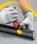 Electrician using Ratcheting Cable Stripping Knife For Electricians With Three Cutting Areas For Round And Longitudinal Cuts Guide Shoe Protects Insulation Five And Three Quarters Inch Blade Heavy Duty Workhorse Multifunction Tool on a cable