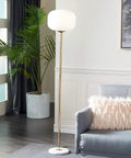Tall Metal Floor Lamp With Round Ribbed Shade For Living Room, White Contemporary Standing Lamp, 64 Inch Tall, in modern setting