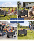 Heavy Duty Collapsible Wagon Cart With Wheels 220 Pound Capacity Mini Foldable Portable Wagon With Adjustable Handle For Camping Garden Beach Sports And Shopping Gray in various outdoor and shopping scenarios