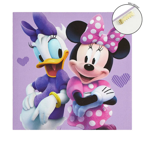 Minnie Mouse LED Canvas Wall Art Set, Four Pack Light Up Panels 11x11 Inches showing Minnie with Daisy, kid friendly room decor.