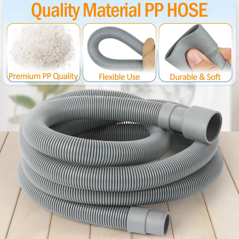 6.8 Feet Washing Machine Drain Hose Extension Kit with durable PP material, includes extension adapter and clamps for flexible use