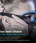 Side view of person wearing Anti-Fog Safety Goggles with Clear Lens and Adjustable Elastic Headband for Men and Women, Blue Frame